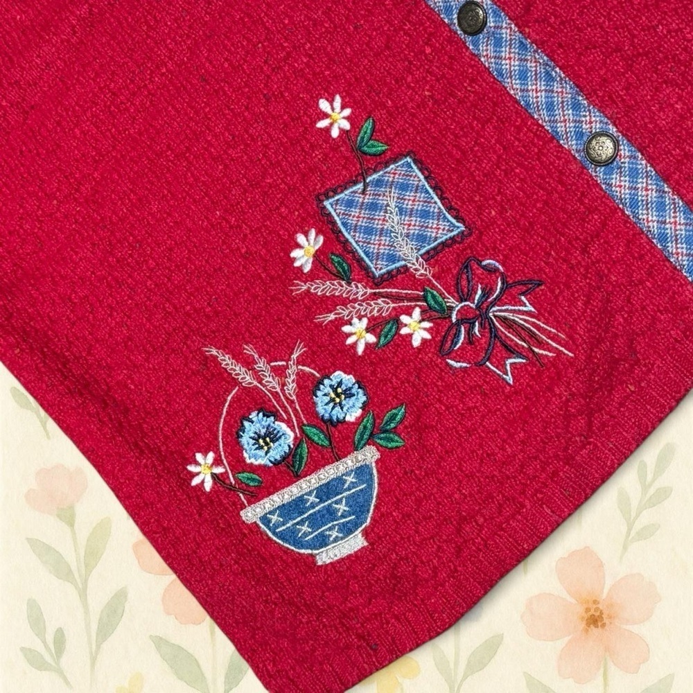 Vintage Stephanie K Embroidered Folk Art Sweater Vest Floral Red Large Cottage - Picture 3 of 6